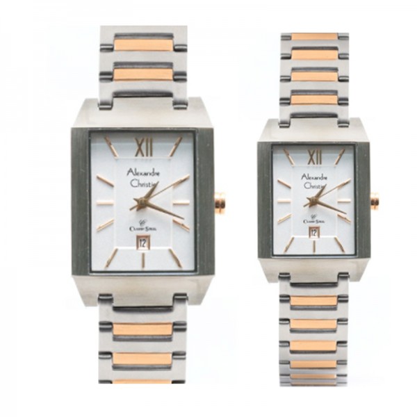 Alexandre Christie AC 8643 Silver Rosegold Couple